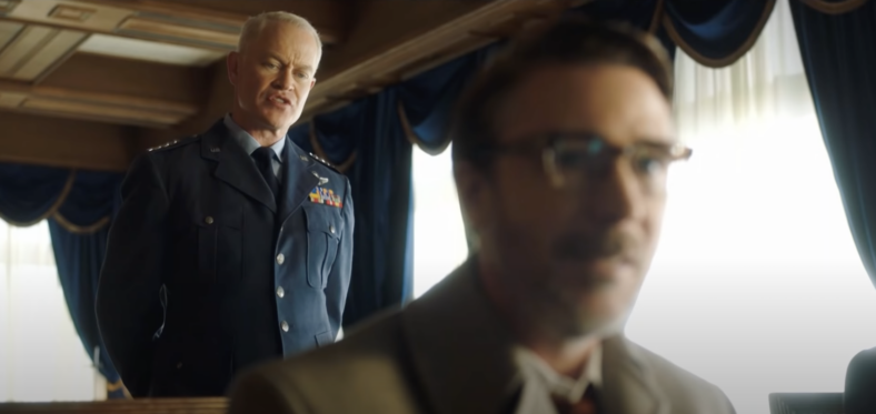 General James Harding (Neal McDonough) questions the testimony of Doctor J. Allen Hynek (Aidan Gillen) in Project Blue Book Season 1 Episode 10 "The Washington Merry-Go-Round" (2019), History