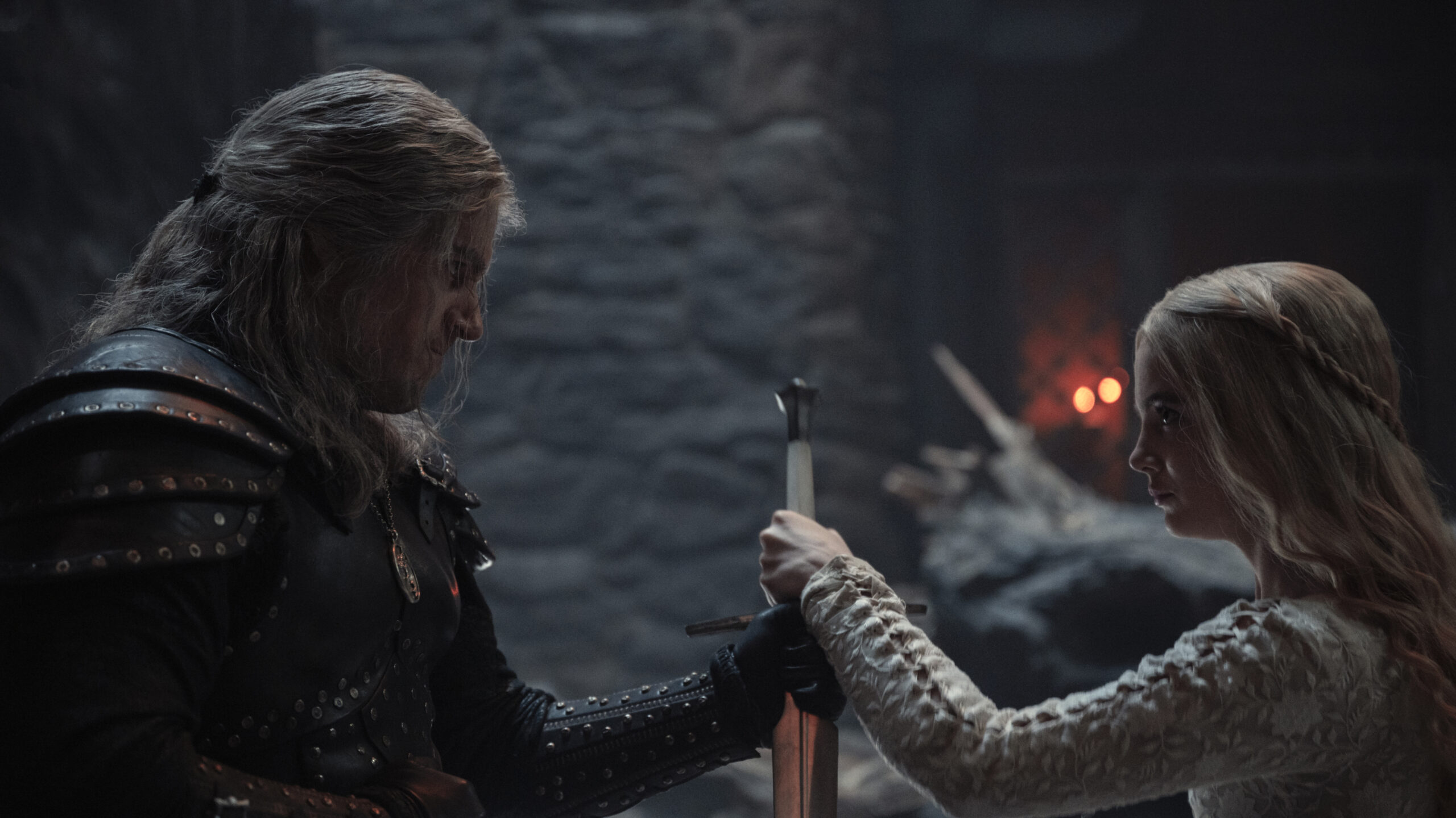 Geralt (Henry Cavill) meets a possessed Ciri (Freya Allan) in battle in The Witcher Season 2 Episode 8 "Family" (2021) via Netflix