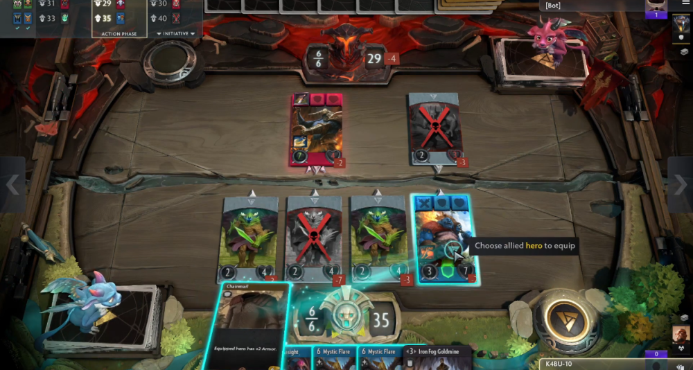 A player faces off against a bot via Artifact (2018), Valve