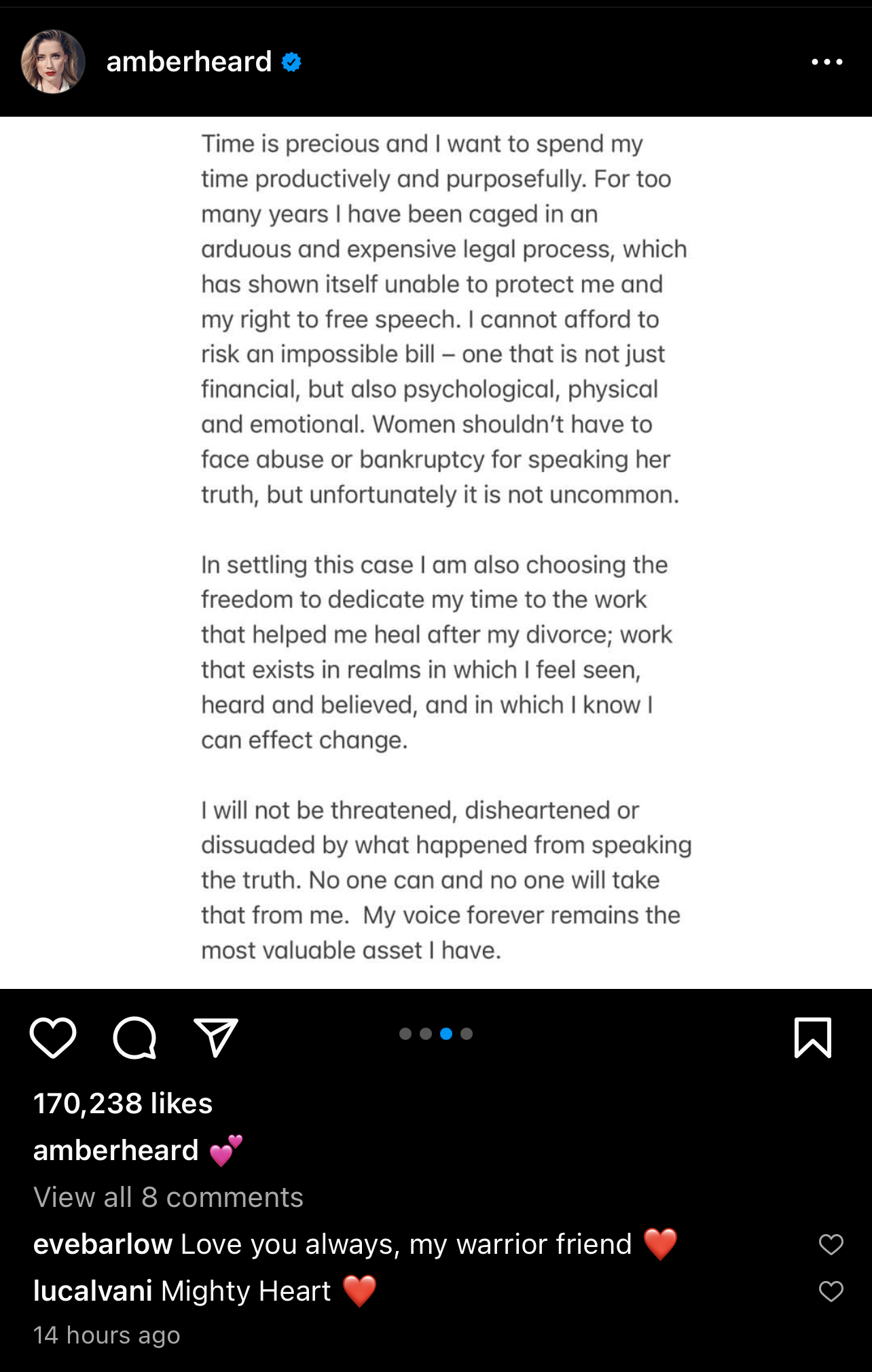 Amber Heard announces the withdrawal of her appeal via Instagram