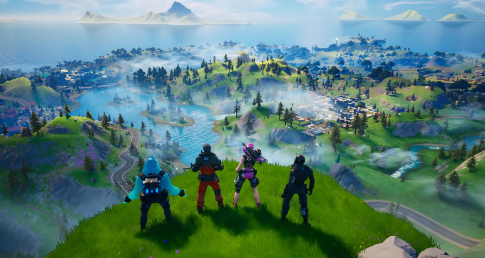 Players look over the Chapter Two Map via Fortnite (2017), Epic Games