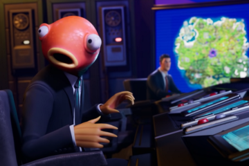 Fishstick makes sure no one noticed he just knocked over a coffee cup via Fortnite (2017), Epic Games