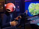 Fishstick makes sure no one noticed he just knocked over a coffee cup in Fortnite (2017), Epic Games