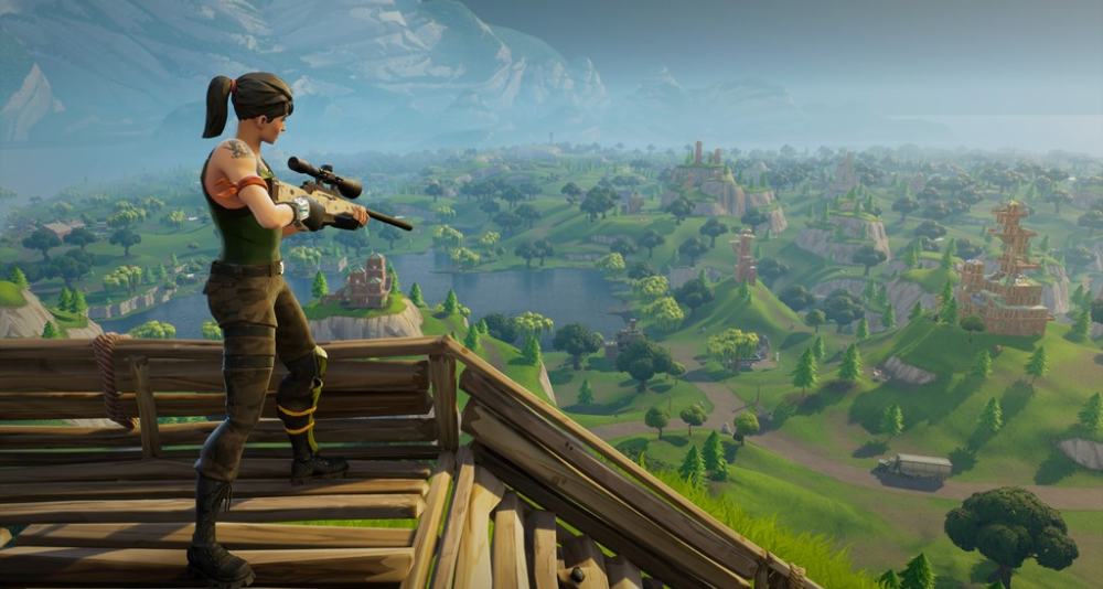 Ramirez looks over the Season 1 map from a sniper perch via Fortnite (2017), Epic Games