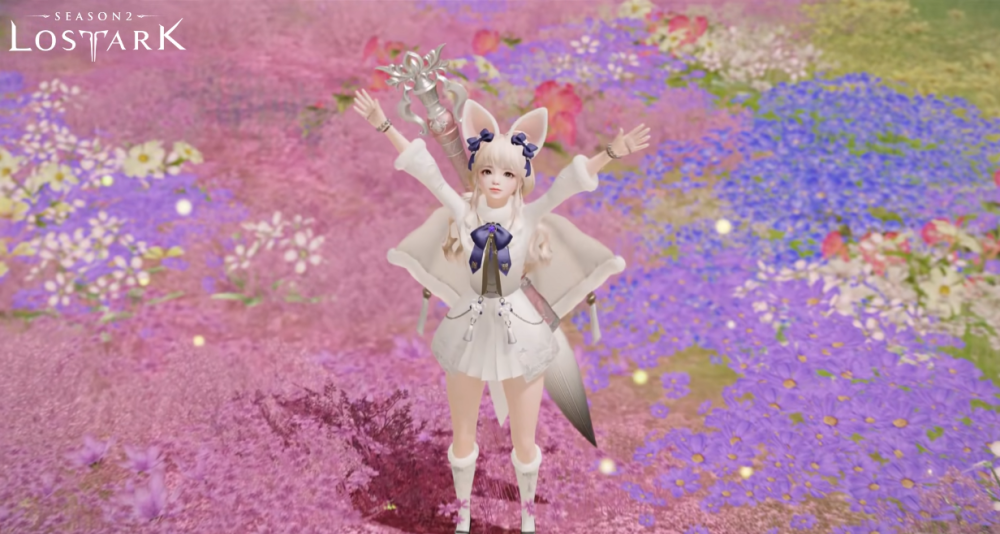 An Artist waves amid a field of flowers via Lost Ark (2019), Amazon Games
