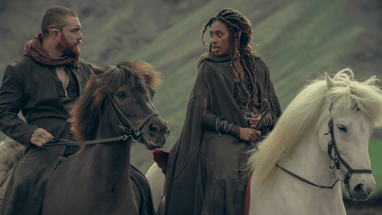 Laurence O’Fuarain as Fjall, Sophia Brown as Éile, in The Witcher: Blood Origin (2022) via Netflix