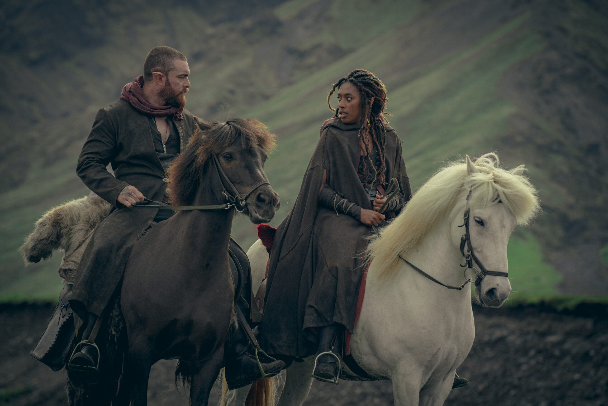 Laurence O’Fuarain as Fjall, Sophia Brown as Éile, in The Witcher: Blood Origin (2022) via Netflix