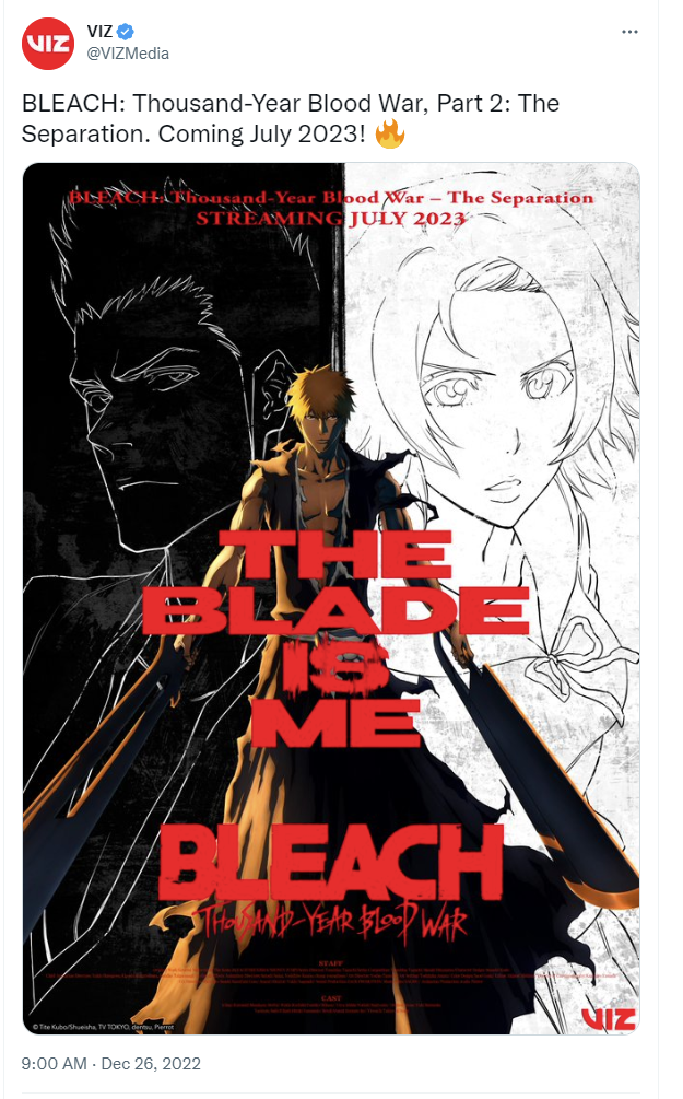 Bleach: Thousand-year Blood War Part 2 finale announced to be an