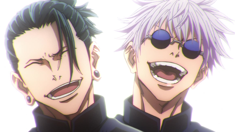 Suguru Geto (Takahiro Sakurai) and Satoru Gojo (Yuichi Nakamura) share a laugh in Jujutsu Kaisen 0: The Movie (2021), MAPPA