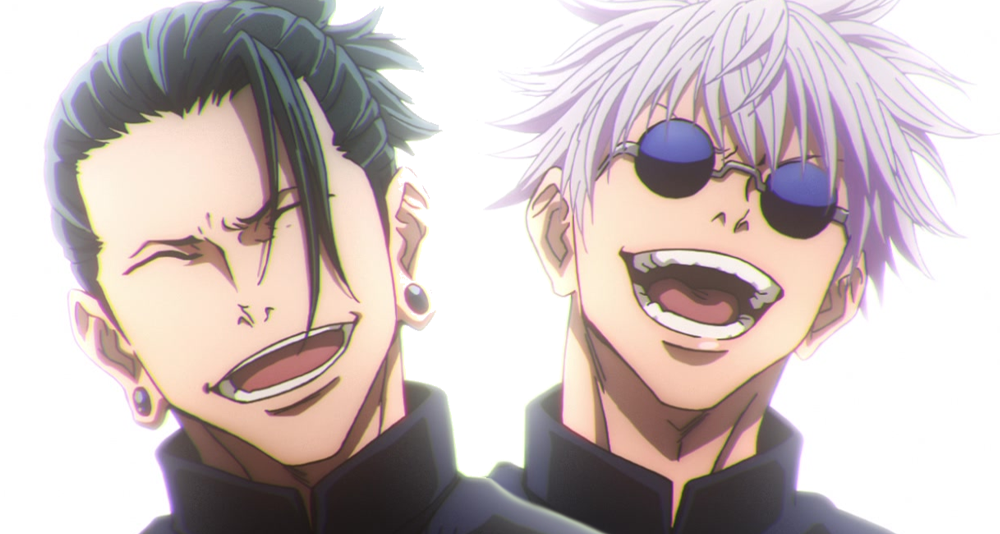 Suguru Geto (Takahiro Sakurai) and Satoru Gojo (Yuichi Nakamura) share a laugh in Jujutsu Kaisen 0: The Movie (2021), MAPPA