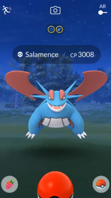 A wild Salamence stares down the player via Pokémon GO (2016), Niantic