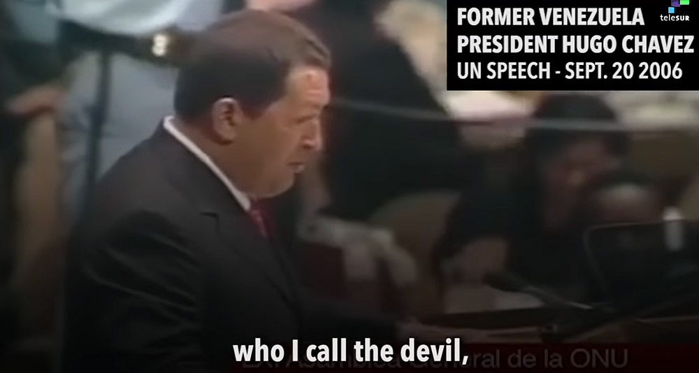 Hugo Chávez calls George Bush a devil during a UN speech in 2006