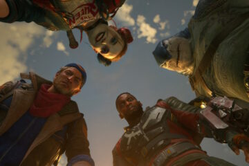 Harley Quinn, King Shark, Deadshot, and Captain Boomerang stare downwards via Suicide Squad: Kill the Justice League (2023), Rocksteady Games