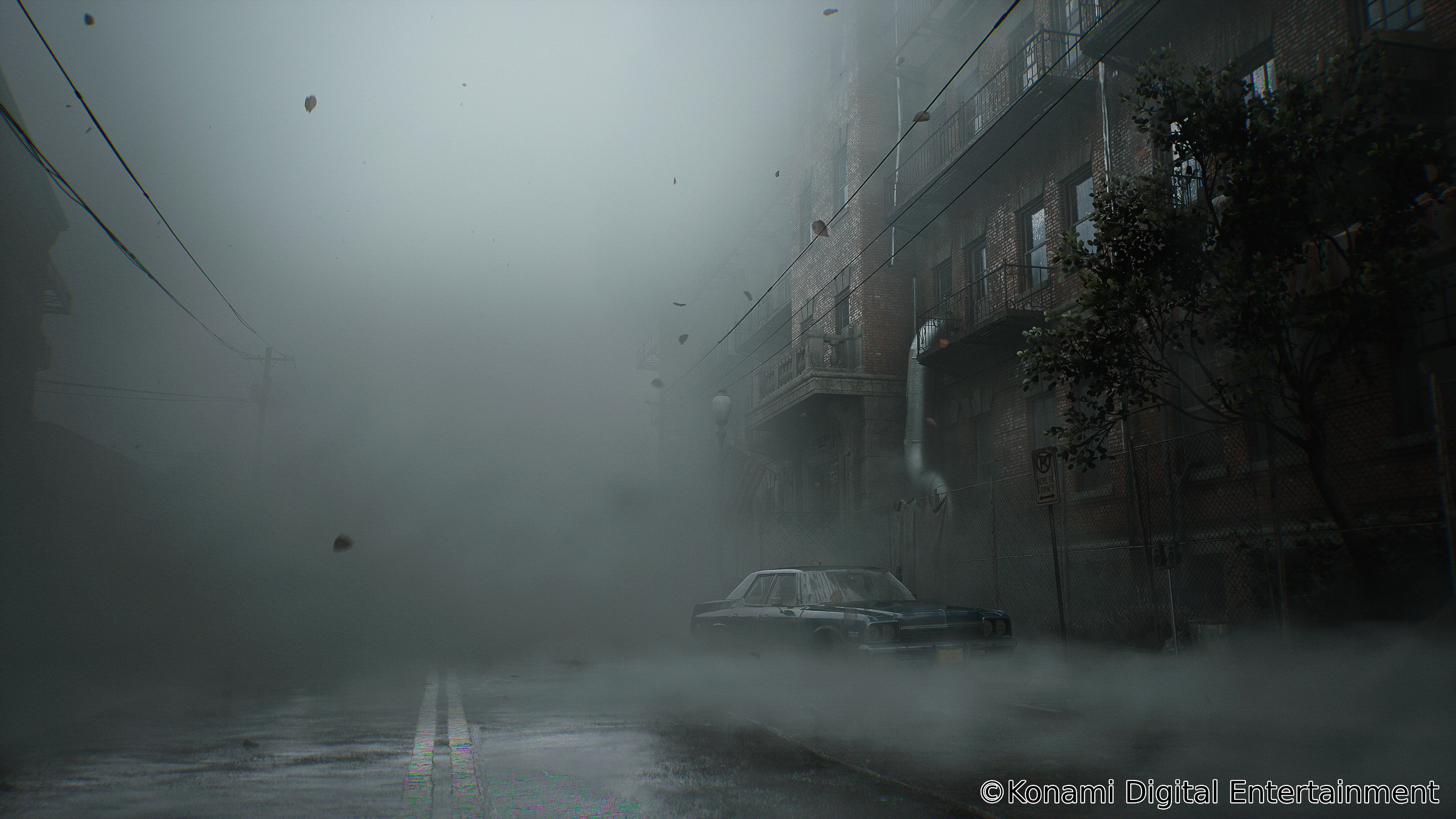 A quiet and foggy street in Silent Hill via Silent Hill 2 (TBA), Konami