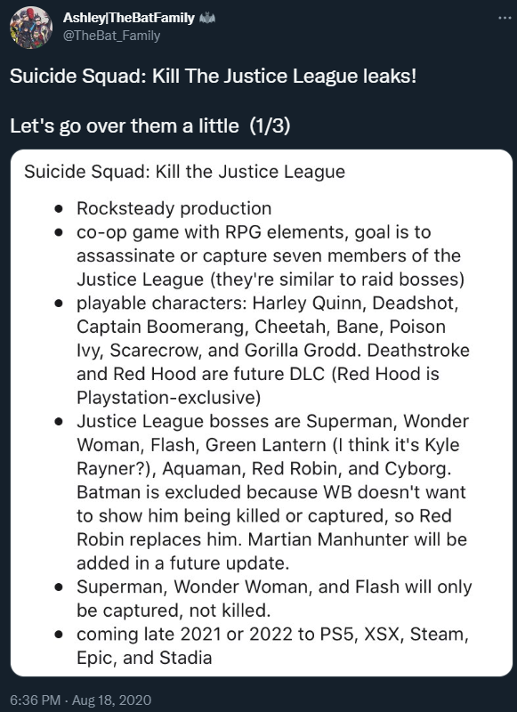 Warner Bros. battling Suicide Squad: Kill the Justice League leaks