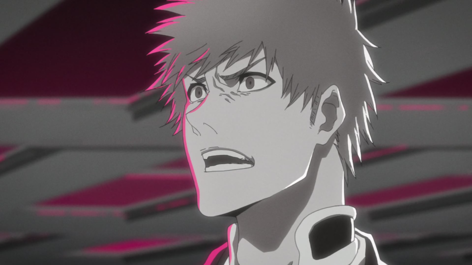 Ichigo Kurosaki (Masakazu Morita) is taken aback by The Quincy King Yhwach's (Takayuki Sugō) power in Bleach: Thousand-Year Blood War Episode 13 "The Blase is Me" (2022), Studio Pierrot