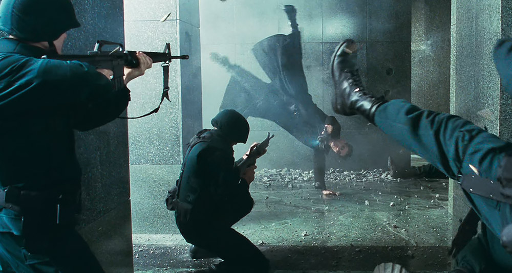 Neo takes on armed security in 'The Matrix' (1999), Warner Bros.