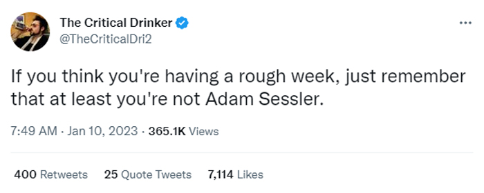 The Critical Drinker tweets about Adam Sessler.