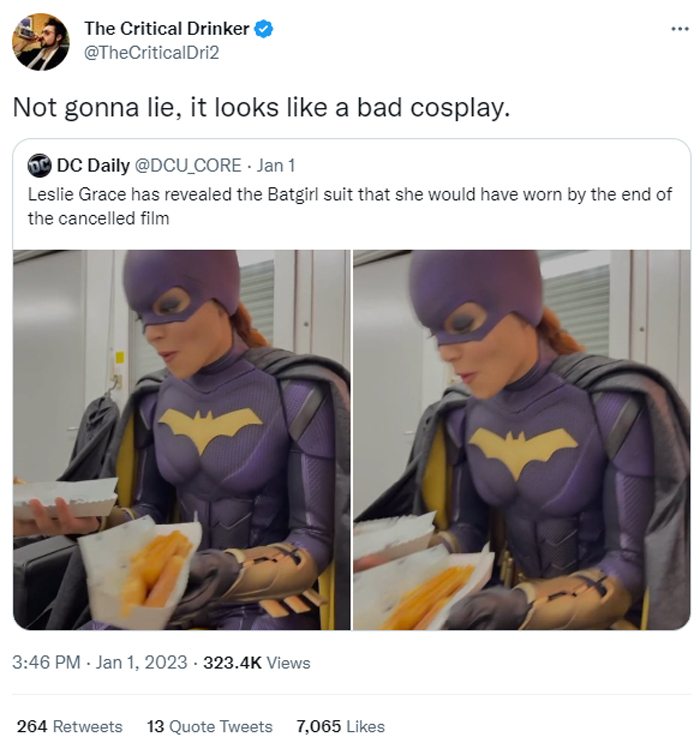 The Critical Drinker tweets about the cancelled 'Batgirl' movie.