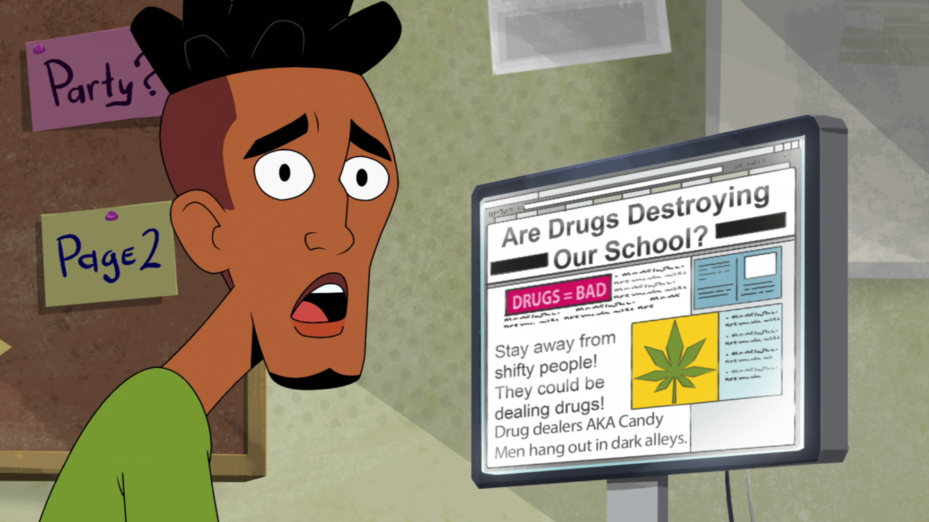 Norville (Sam Richardson) makes his stance on drugs publicly known in Velma Season 1 Episode 1 "Velma" (2023), HBO Max