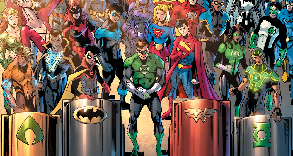 The DC Universe pays their respect to the fallen Justice League on Dan Jurgens' variant cover for Justice League Vol. 4 #75 "Death of the Justice League" (2022), DC.