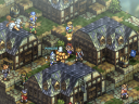 The player's party fights off foes- human and monster alike- within a village via Tactics Ogre: Reborn (2022), Square Enix