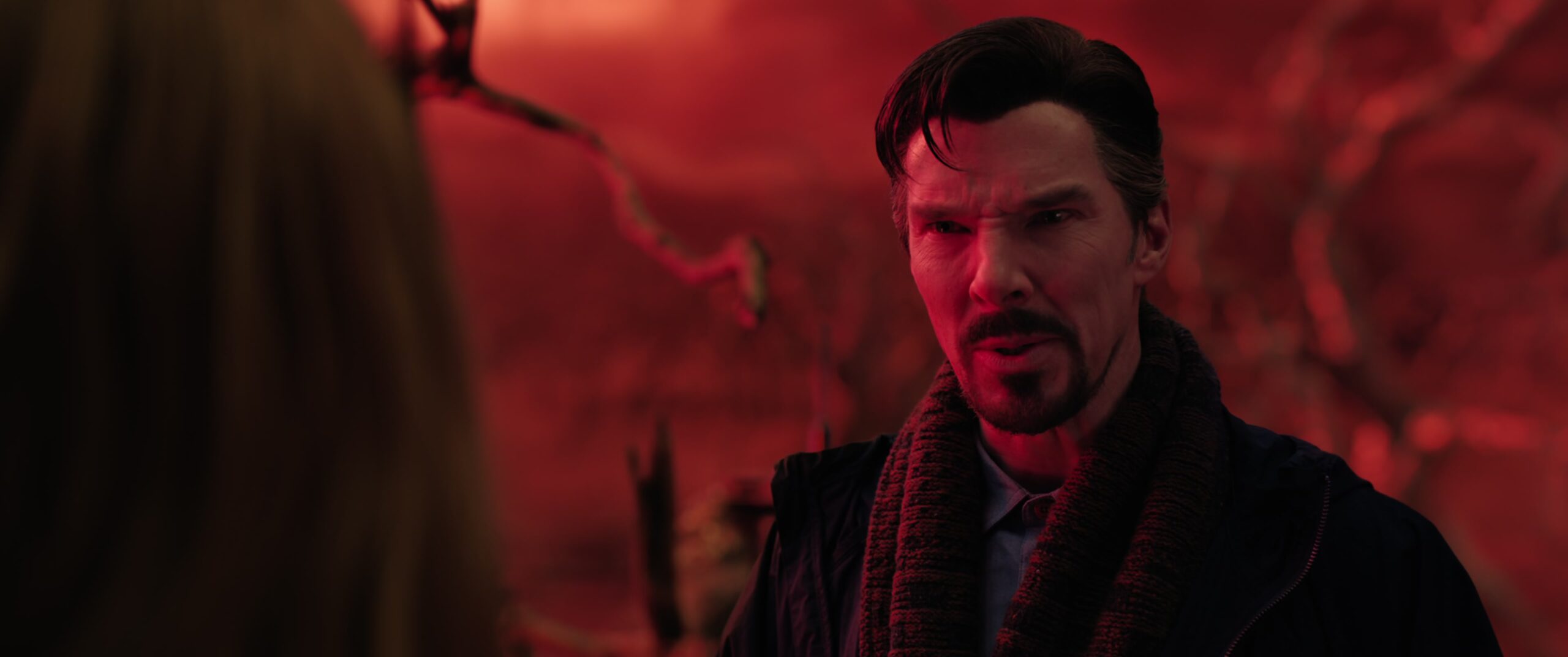 Doctor Strange (Benedict Cumberbatch) scolds Wanda Maximoff (Elizabeth Olsen) for using the DarkholdDoctor Strange (Benedict Cumberbatch) bends the damned spirits of the Darkhold to his will in Doctor Strange in the Multiverse of Madness (2022), Marvel Entertainment