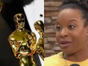 Split image of the Oscar statuettes and director Chinonye Chukwu