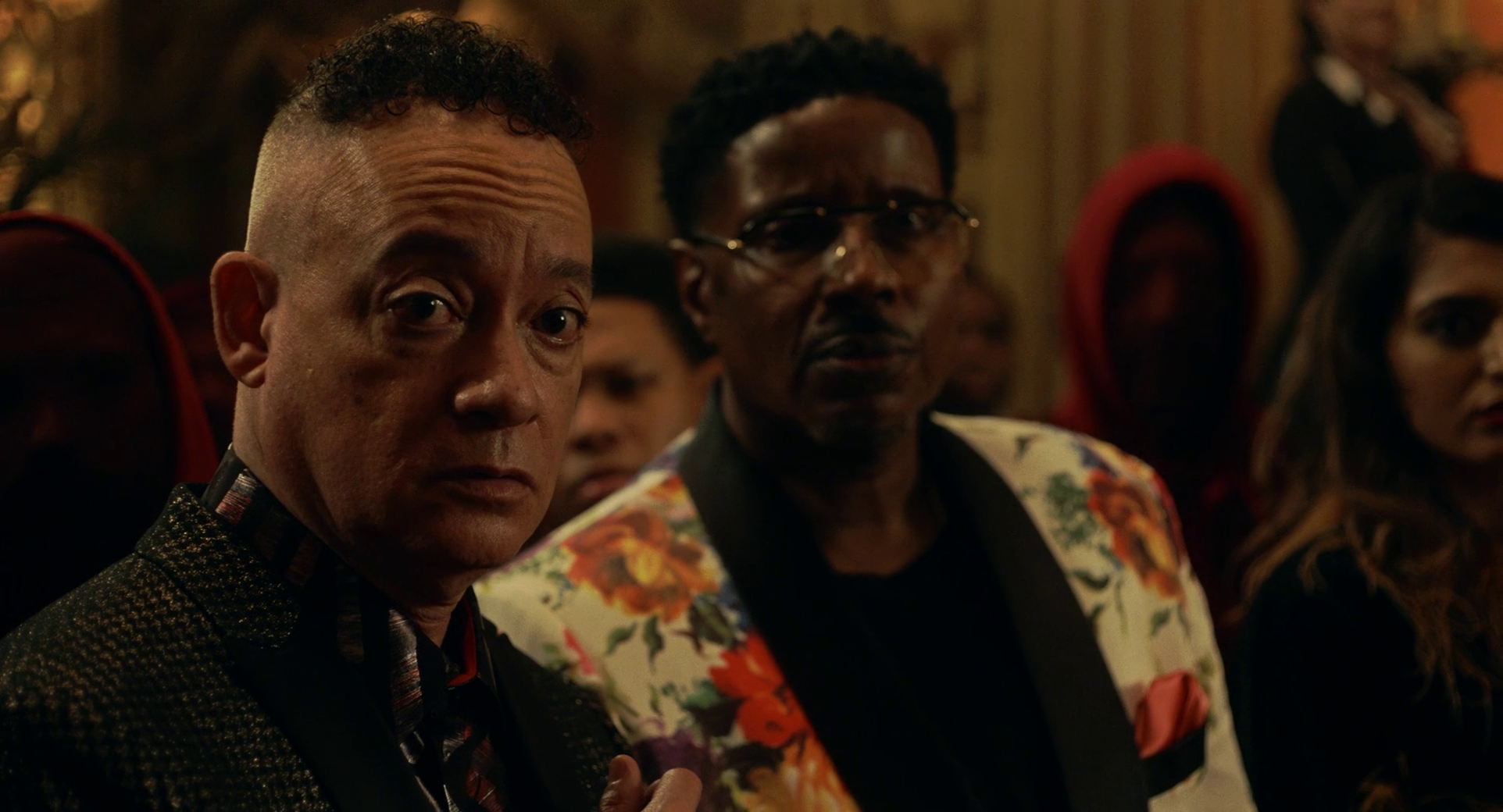 Kid 'n Play (Christopher Reid and Christopher Martin) attend The Illuminati's latest gathering in House Party (2023), Warner Bros. Pictures