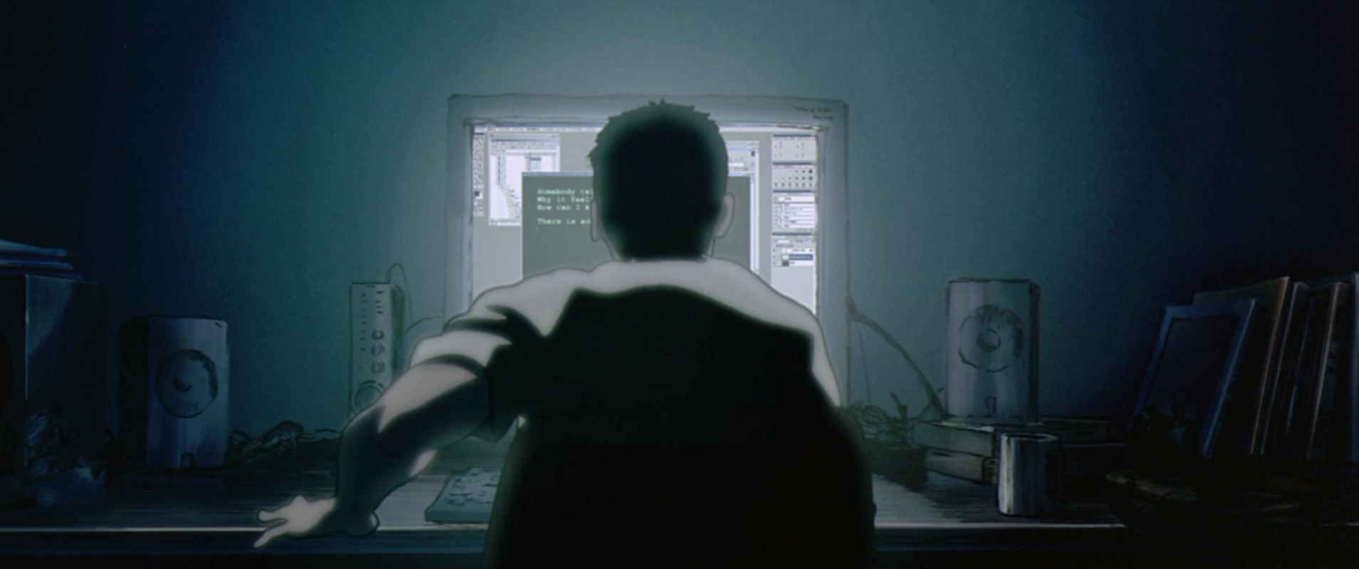 Michael Karl Popper (Debi Derryberry) logs on to a chatroom in The Animatrix 'Kid's Story (2003), Warner Bros. Animation