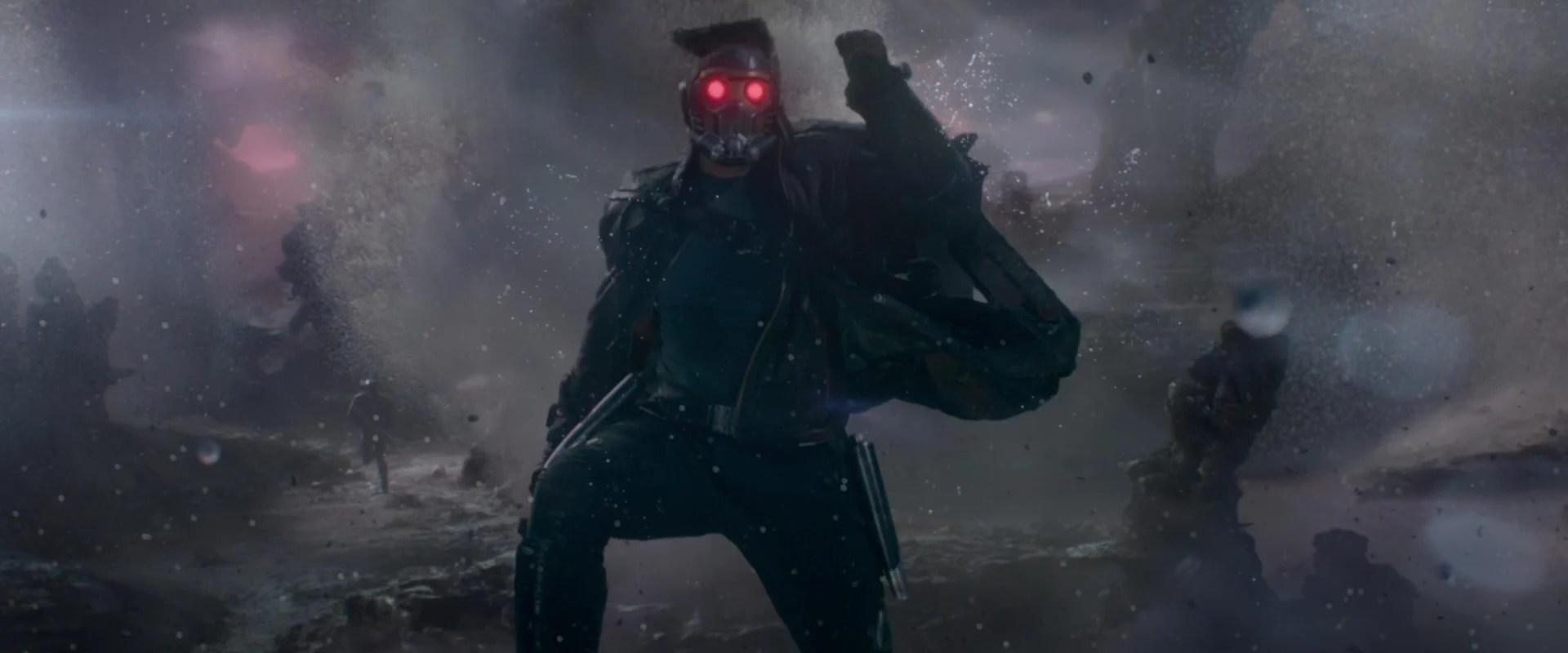Star-Lord (Chris Pratt) runs for his life in Guardians of the Galaxy (2014), Marvel Studios