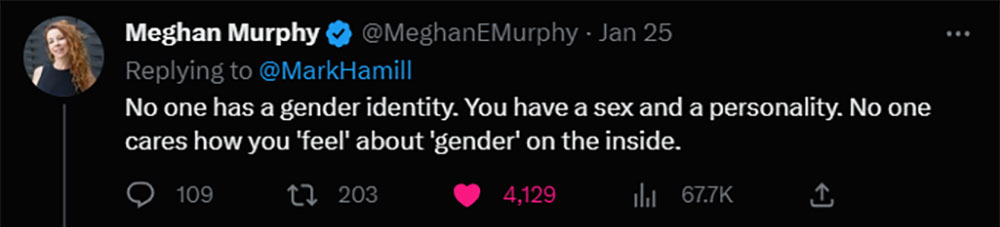 Meghan Murphy sets the record straight on gender identity in response to Mark Hamill on Twitter