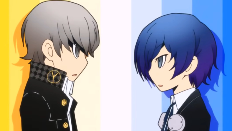 Yu Narukami (Daisuke Namikawa) meets Makoto Yuki (Akida Ishida) in Persona Q: Shadow of the Labyrinth (2014), Atlus