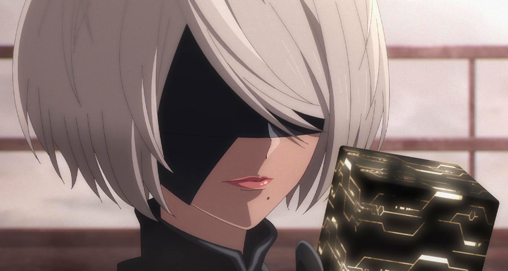 2B (Yui Ishikawa) prepares to destroy her own black box in Nier: Atuomata Ver1.1a Season 1 Episode 1 "Or not to [B]e" (2023), A-1 Pictures