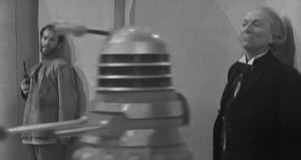 The First Doctor dodges a Dalek in 'The Dalek Invasion of Earth' (1964)