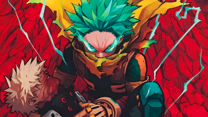 Deku holds an injured Bakugo in My Hero Academia Volume 37 Cover (2023), Shueisha. Art by Kohei Horikoshi via Twitter