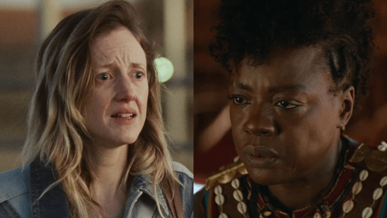 Leslie Rowlands (Andrea Riseborough) in To Leslie (2022), Momentum Pictures / General Nanisca (Viola Davis) in The Woman King (2022), Sony Pictures