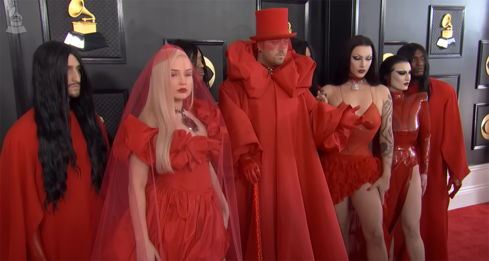 Some guy calling himself 'Kim Petras' and Sam Smith on the red carpet at the 2023 Grammys.