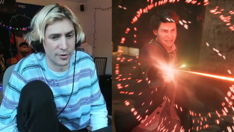 xQC alongside the protagonist of Hogwarts Legacy