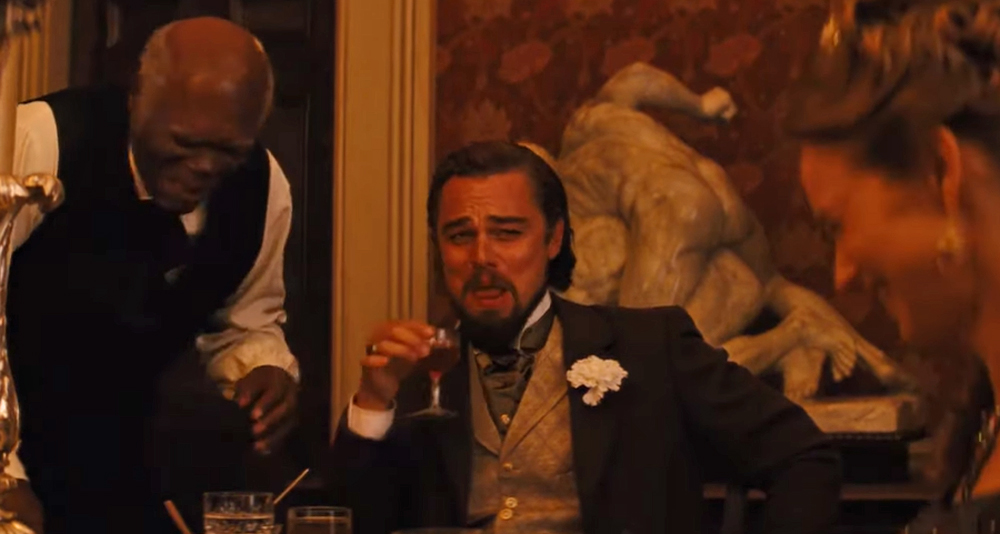Leonardo DiCaprio in a meme-famous screenshot from 'Django Unchained' (2012).