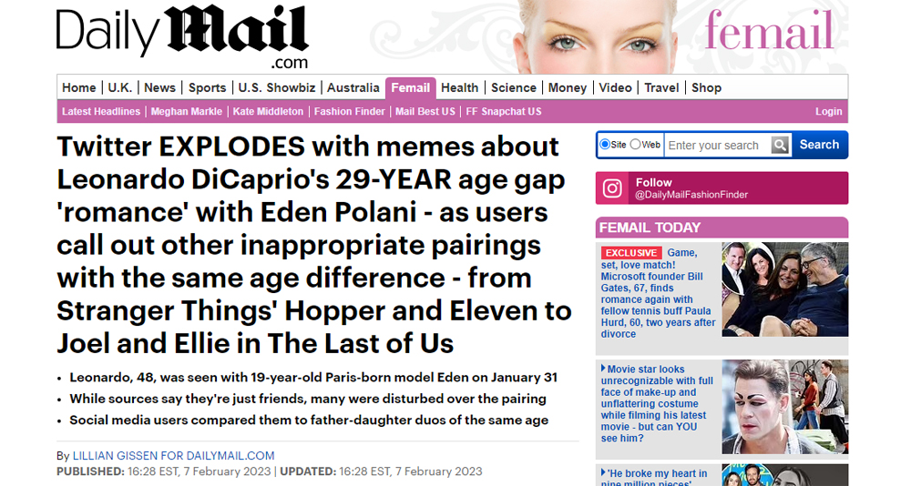 The Daily Mail screeches about Leonardo DiCaprio dating younger women.