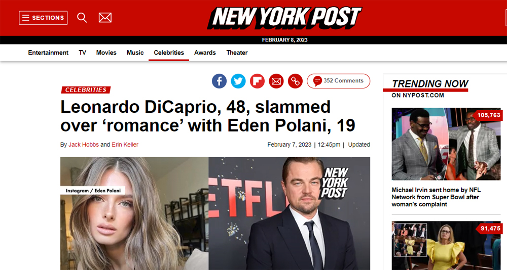 The New York Post cries about Leonardo DiCaprio dating younger women.