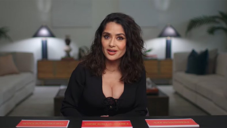 Salma Hayek does a YouTube video for Glamour Magazine in 2023.