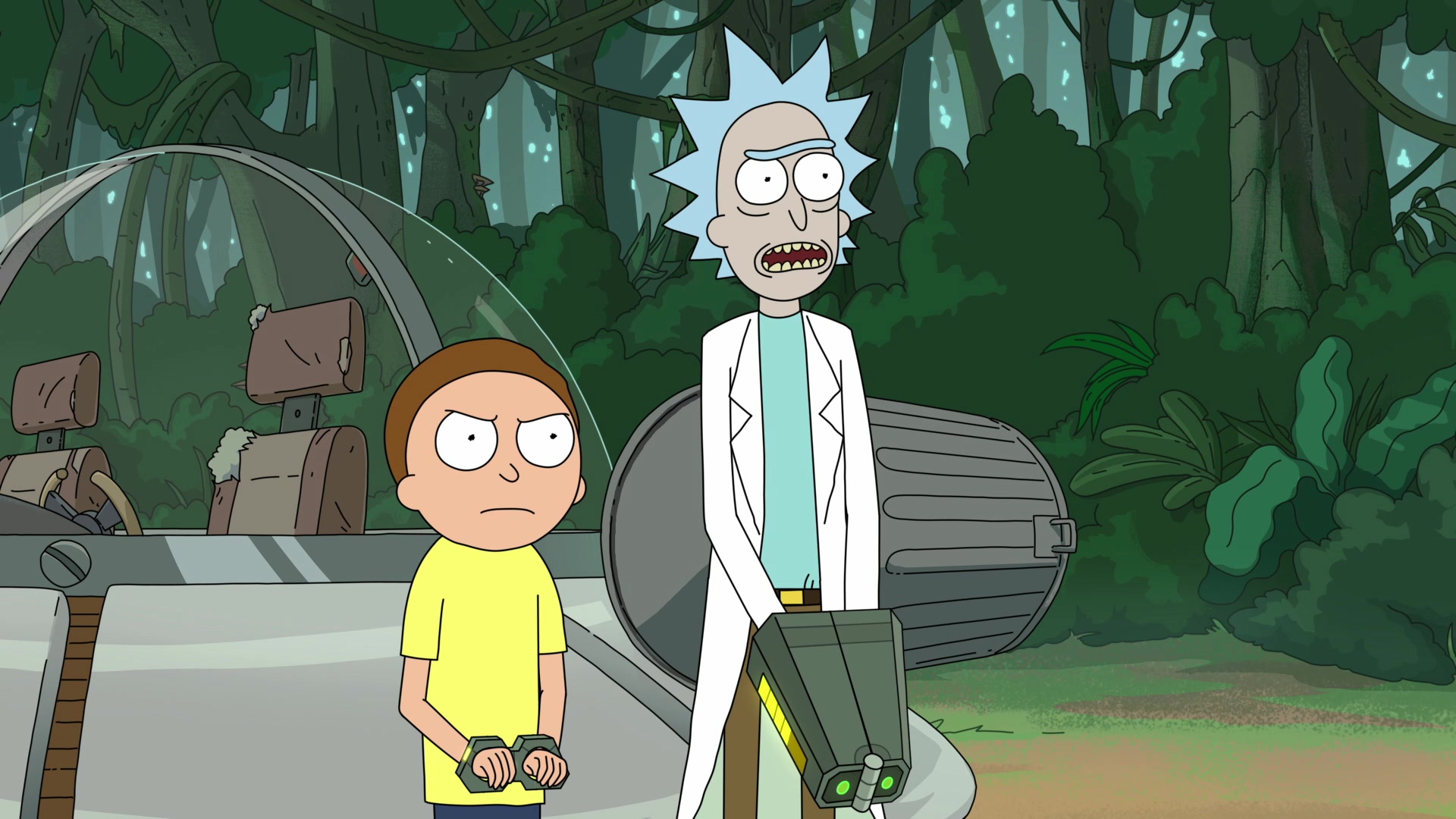 Rick (Justin Roiland) and Morty (Justin Roiland) are brought before the President of the United States (Keith David) in Rick and Morty Season 3 Episode 10 "The Rickhurian Mortydate" (2017), Adult Swim