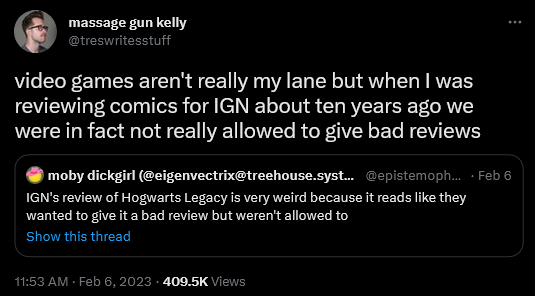 Tres Dean alleges that during his tenure IGN, he was not allowed to give negative reviews to comic books.