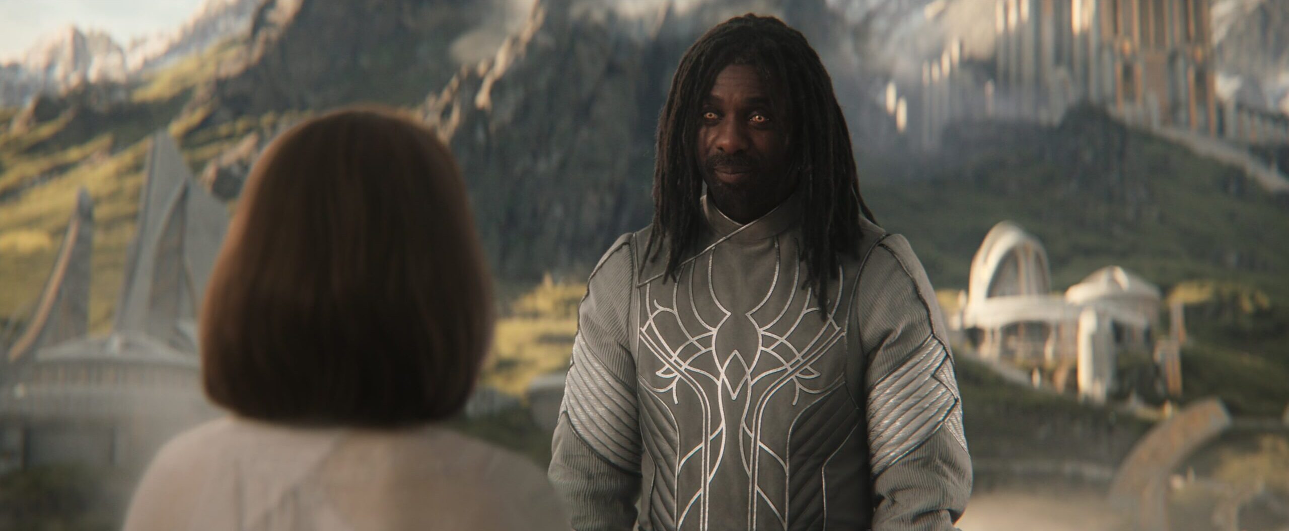 Heimdall (Idris Elba) welcomes Jane Foster (Natalie Portman) to Valhalla in Thor: Love and Thunder (2022), Marvel Entertainment