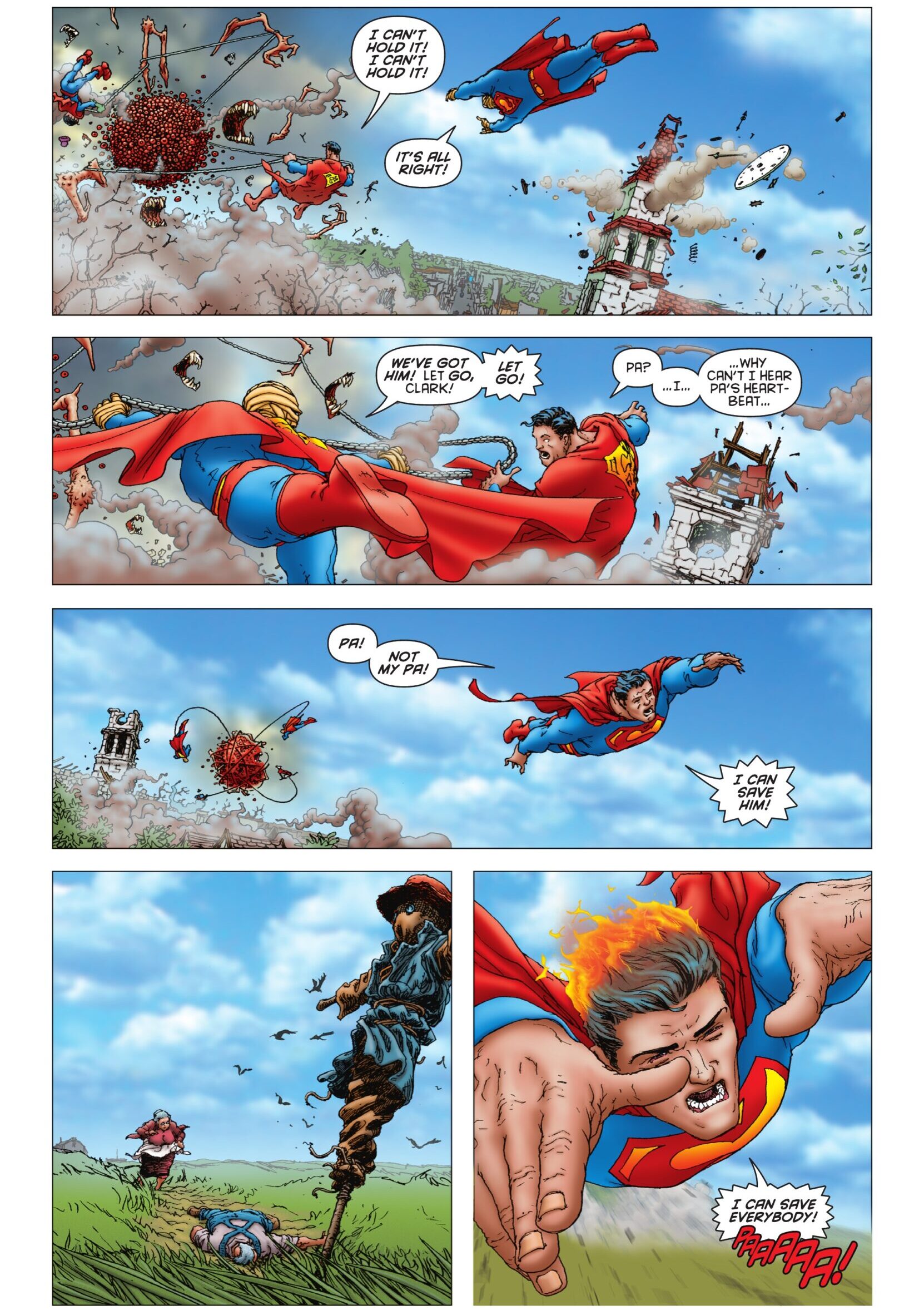 Superman learns his own limitations in All-Star Superman Vol. 1 #6 "Funeral in Smallville" (2007), DC. Words by Grant Morrison, art by Frank Quitely, Jamie Grant, and Phil Balsman.