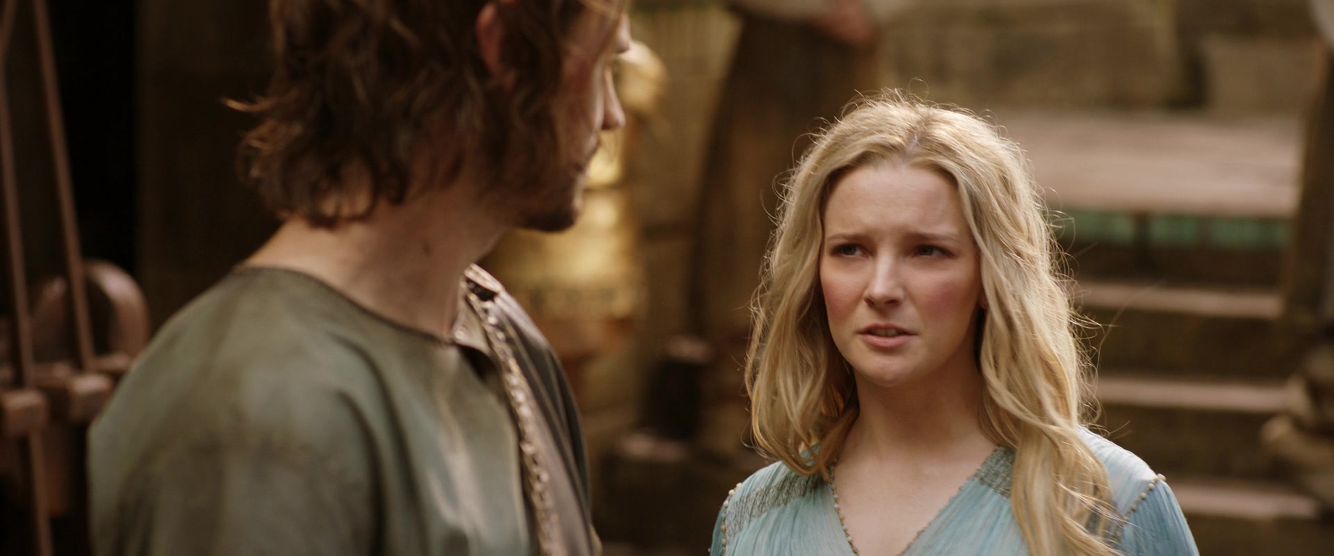 Galadriel (Morfydd Clark) dismisses Halbrand's (Charlie Vickers) concerns in The Lord of the Rings: The Rings of Power Season 1 Episode 5 "Parting" (2022), Amazon Studios
