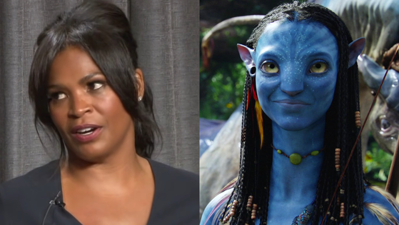 Nia giving a Long Career Retrospective to the SAG-AFTRA Foundation Conversations / Nia Long Career Retrospective | SAG-AFTRA Foundation / Neytiri (Zoe Saldaña) greets Jake Sully (Sam Worthington) in Avatar (2009), 20th Century Studios