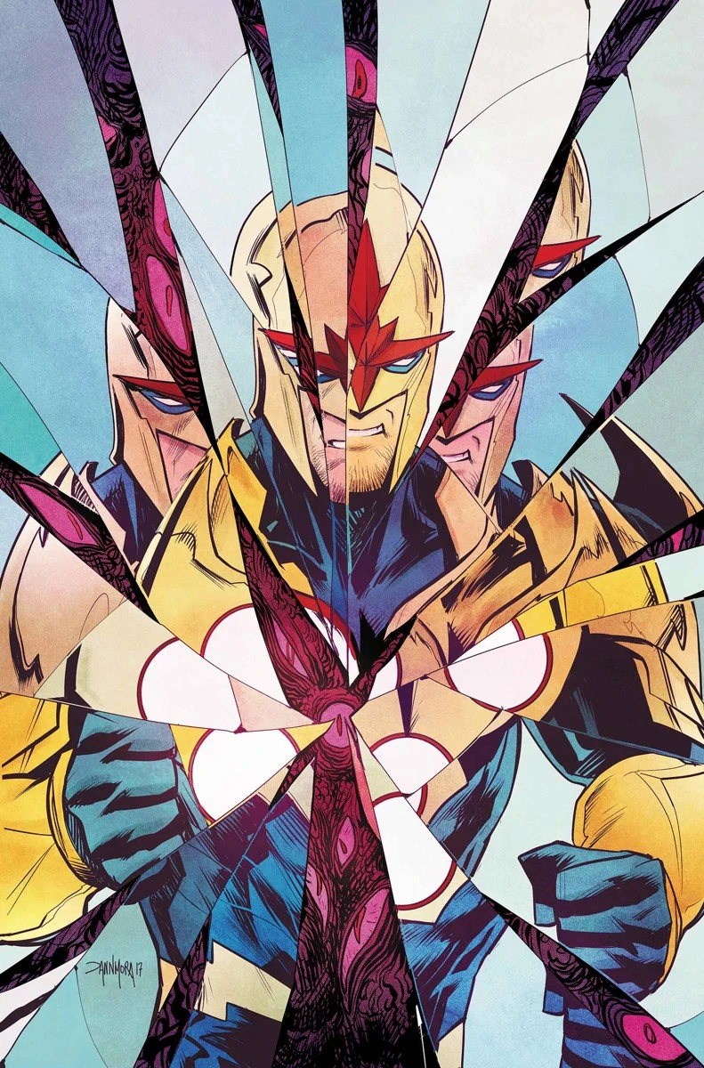 Richard Rider fights for his existence against the Many-Angled Ones and the Xandarian Worldmind on Dan Mora's cover to Nova Vol. 7 #6 (2017), Marvel Comics